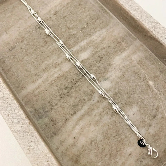 925 Sterling Silver Multi Layer Bead Bracelet Dainty Minimalist Bracelet - Picture 4 of 4